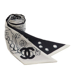 Chanel Coco Mark Slim Bandeau Scarf Muffler Silk Women's CHANEL